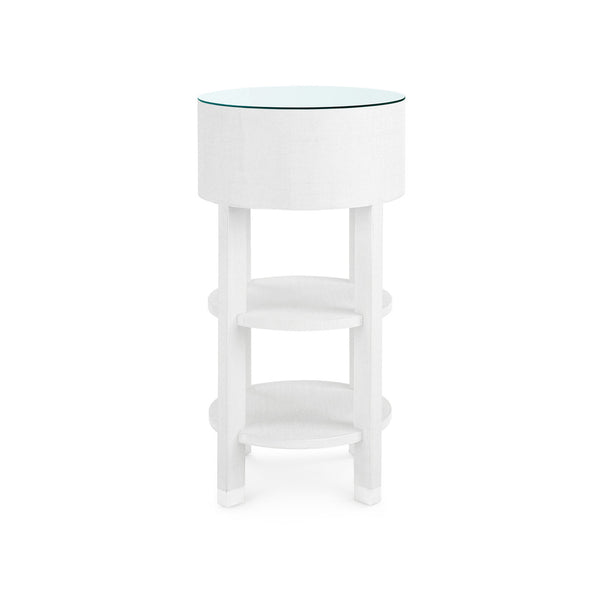 Claudette 1-Drawer Round Side Table with Glass Top, Cream