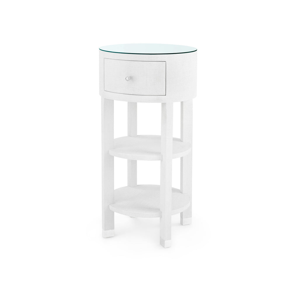 Claudette 1-Drawer Round Side Table with Glass Top, Cream-Blue Hand Home