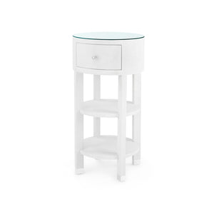 Claudette 1-Drawer Round Side Table with Glass Top, Washed Winter Gray