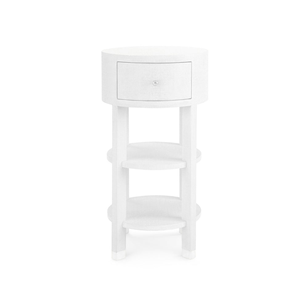 Claudette 1-Drawer Round Side Table, Cream, Nickel