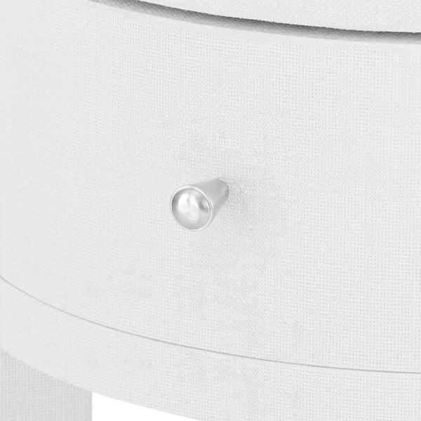 Claudette 1-Drawer Round Side Table, Cream, Nickel