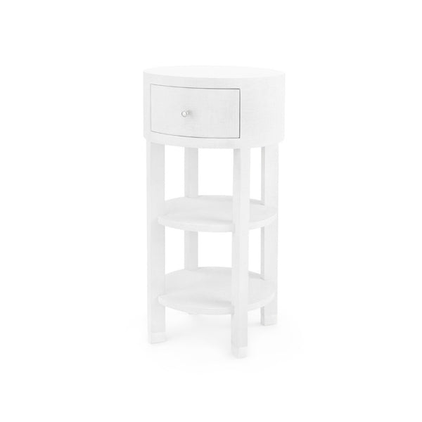 Claudette 1-Drawer Round Side Table, Cream, Nickel