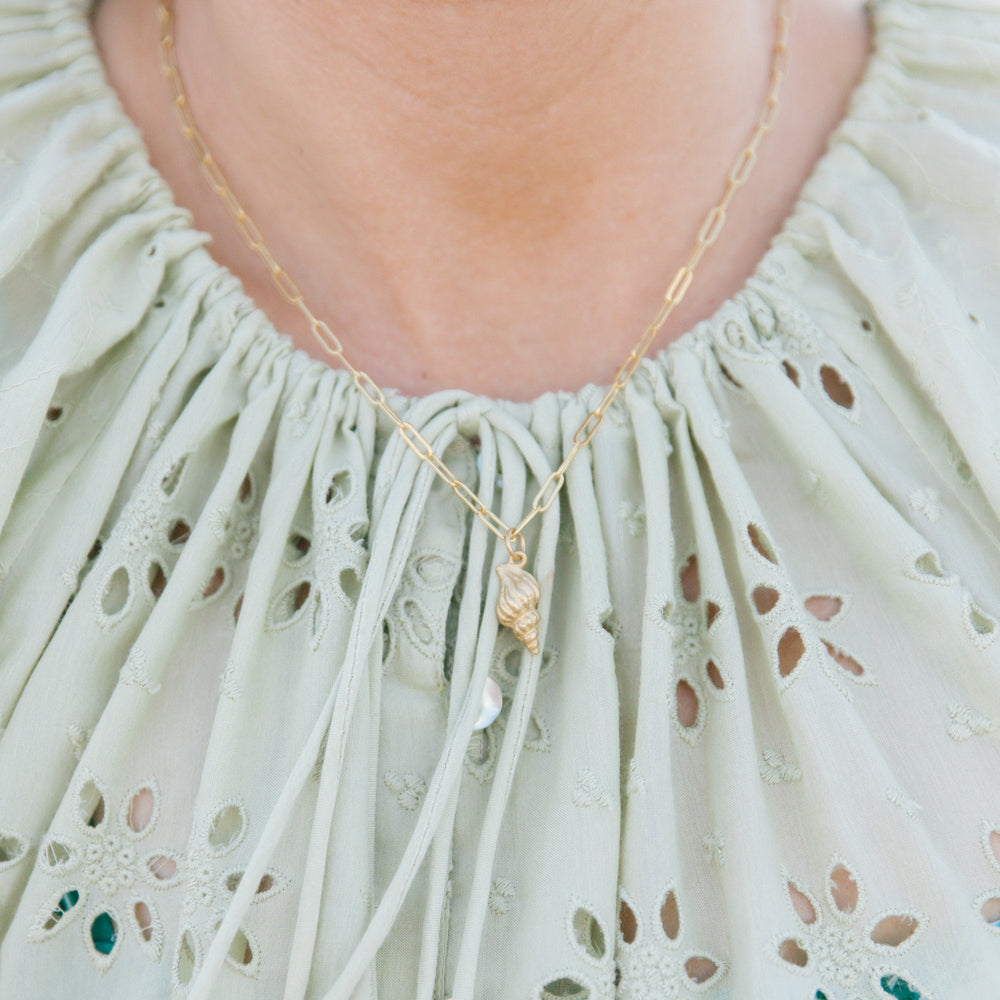 Gold Spiral Shell on Paperclip Chain Necklace-Blue Hand Home