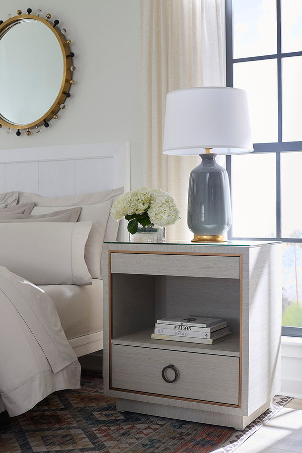 Carolyn Lamp with Shade 17-inch White Linen, with Gold, Stormy Gray