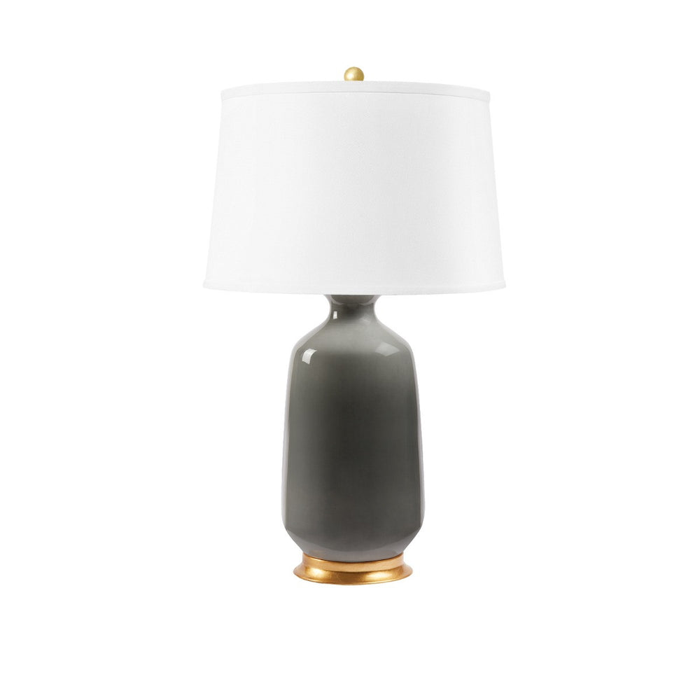 Carolyn Lamp with Shade 17-inch White Linen, with Gold, Stormy Gray