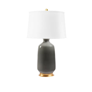Carolyn Lamp with Shade 17-inch White Linen, with Gold, Stormy Gray
