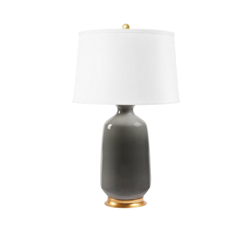 Carolyn Lamp with Shade 17-inch White Linen, with Gold, Stormy Gray