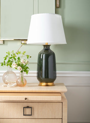 Carolyn Lamp with Shade 17-inch White Linen, with Gold, Olive Green