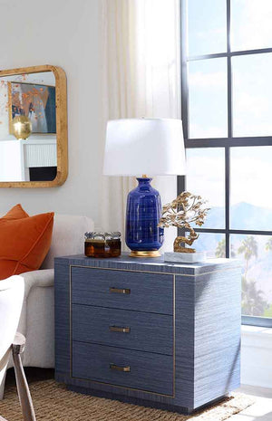 Carolyn Lamp with Shade 17-inch White Linen, with Gold, Royal Blue