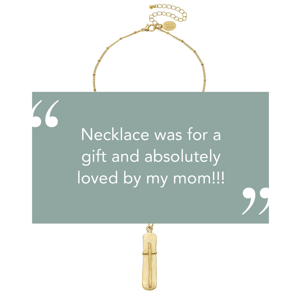 Susan Shaw Handcast Gold Bar with Cross Chain Necklace-Susan Shaw Jewelry-Blue Hand Home