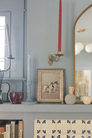 Two Fox Terriers Framed Antique Art-Blue Hand Home