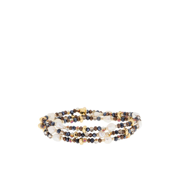 Crystal beaded pearl wrap bracelet-Blue Hand Home