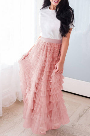 Chic Elastic Waist Tulle Tutu Midi Skirt-Blue Hand Home