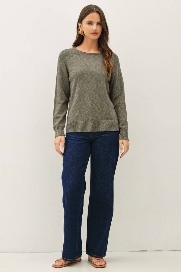 [NEW SHADE]RAGLAN SLEEVE SLUB PULLOVER SWEATER-Blue Hand Home