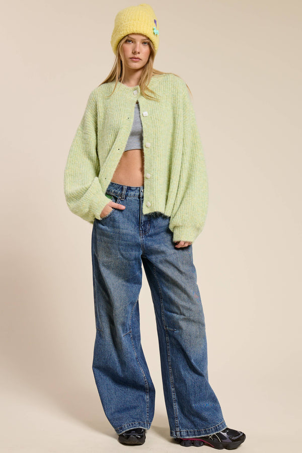 Balloon Sleeve Knit Cardigan-Blue Hand Home
