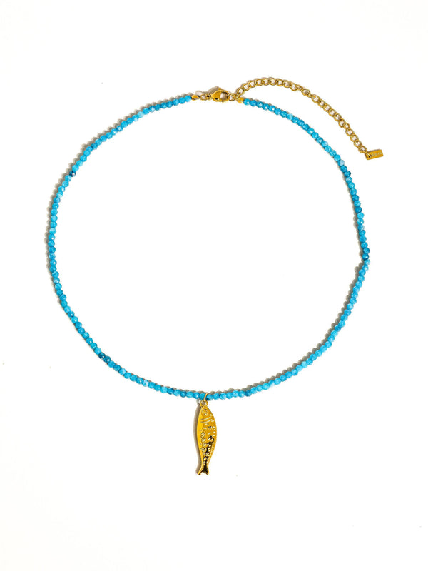 Sasha 18K Gold Non-Tarnish Fish Beaded Necklace-Blue Hand Home