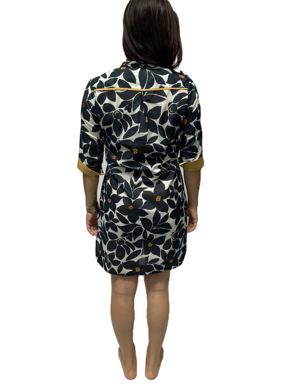Amelia Dress-Beige Black-Blue Hand Home