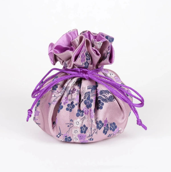 Cherry Blossom Prints, Brocade Jewelry Pouch, Jewelry Bags-Blue Hand Home