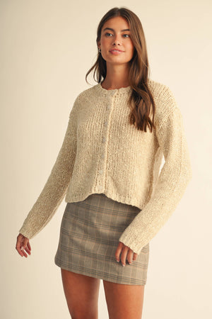 5261ik Textured Button Front Knit Cardigan Sweater