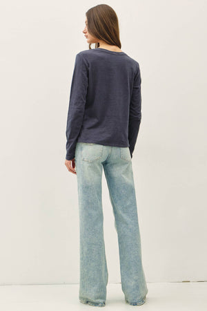 Cotton Slub Crewneck Long Sleeve Tee