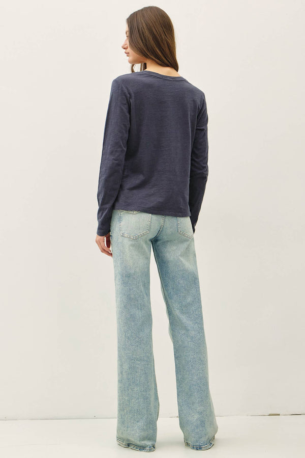 Cotton Slub Crewneck Long Sleeve Tee