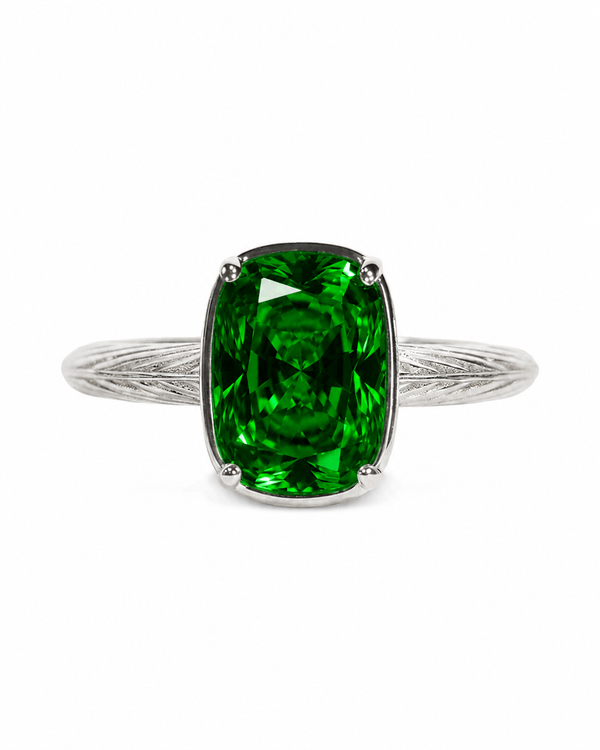 Sterling Silver Elongated Cushion Emerald CZ Cocktail Ring