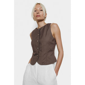 Sleeveless Woven Vest With Back Tie-Blue Hand Home