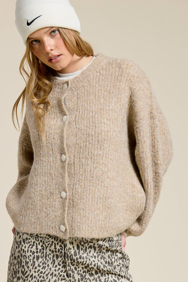 Balloon Sleeve Knit Cardigan-Blue Hand Home