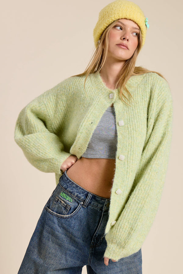 Balloon Sleeve Knit Cardigan-Blue Hand Home