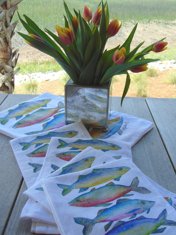 Limited Edition Fishies on White Flour Sack Towel-Blue Hand Home