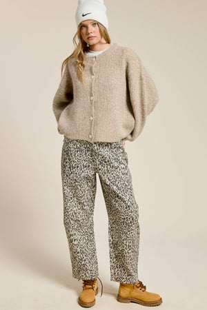 Balloon Sleeve Knit Cardigan-Blue Hand Home