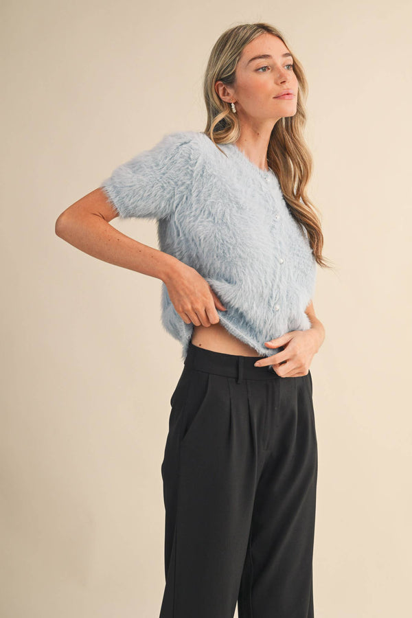 MOHAIR KNIT SHORT SLEEVE SWEATER CARDIGAN MSW11252-Blue Hand Home