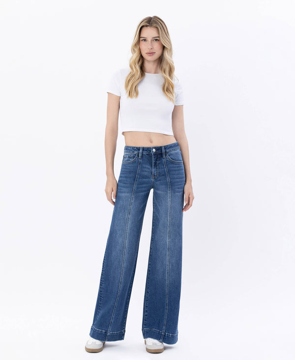 HIGH RISE TROUSER HEM WIDE LEG JEANS LV1753-Blue Hand Home