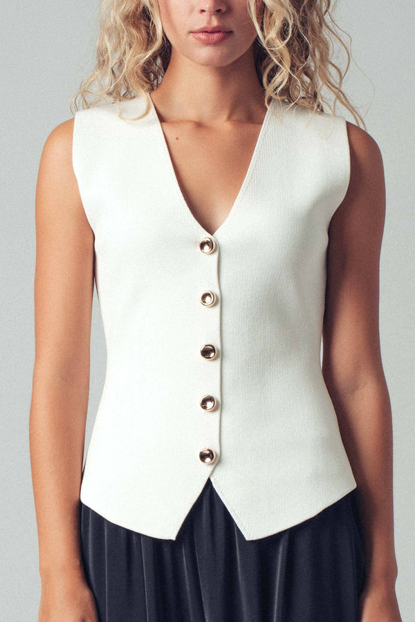Sculpted Button-Front Knit Vest-Blue Hand Home