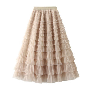 Elastic waist Tulle Tutu Midi Skirt-Blue Hand Home
