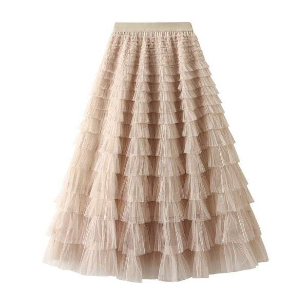 Elastic waist Tulle Tutu Midi Skirt-Blue Hand Home