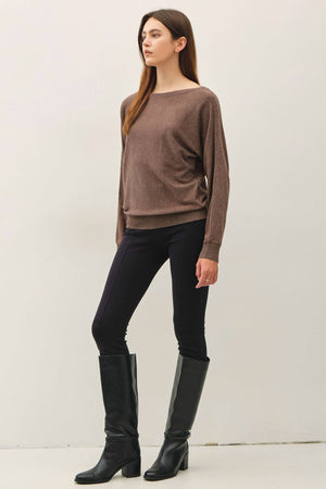 Dolman Sleeve Boat Neck Fine Sweater