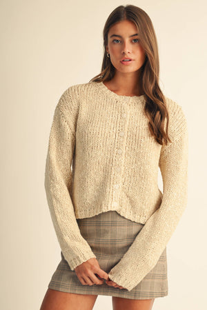 5261ik Textured Button Front Knit Cardigan Sweater