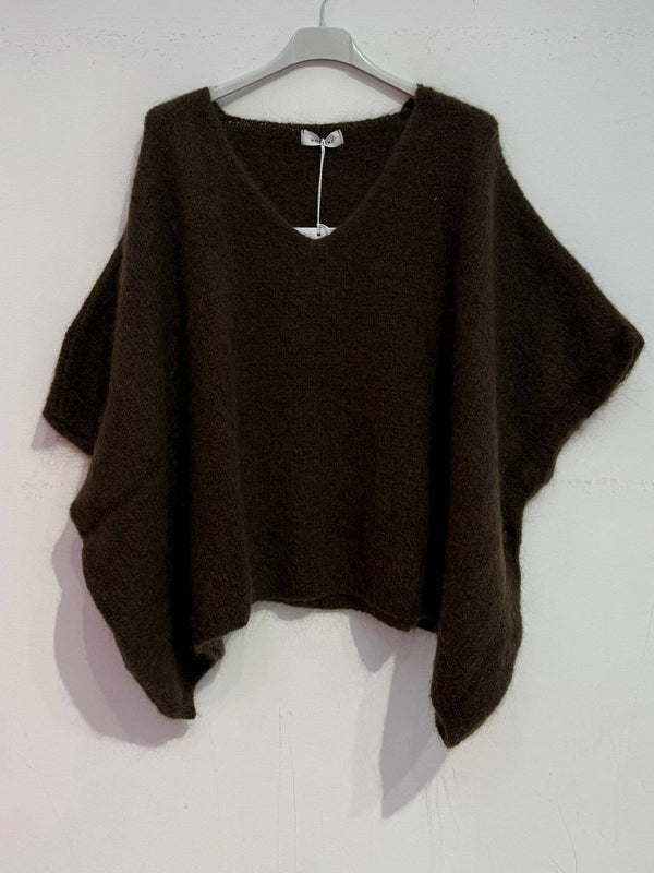 Mohair poncho sweater 7627: Pale pink-Blue Hand Home