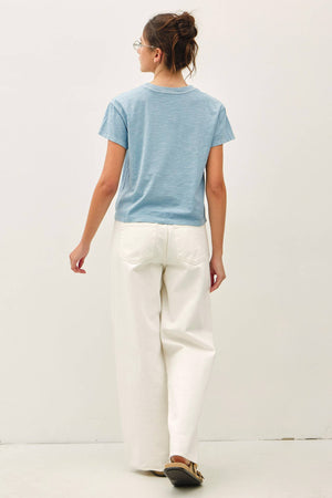 Garment Dyed Cotton Slub Half Sleeve Crop Top