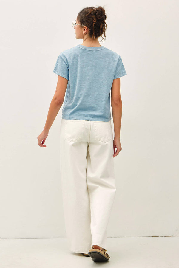 Garment Dyed Cotton Slub Half Sleeve Crop Top