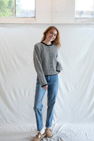 Piper Cardigan - Mini Striped-Blue Hand Home