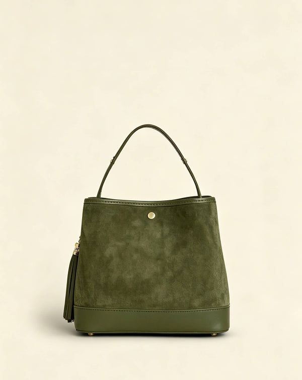 Large Suede Bucket Bag With Genuine Leather Details