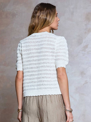 Scallop Crochet Short Sleeve Cardigan-Blue Hand Home