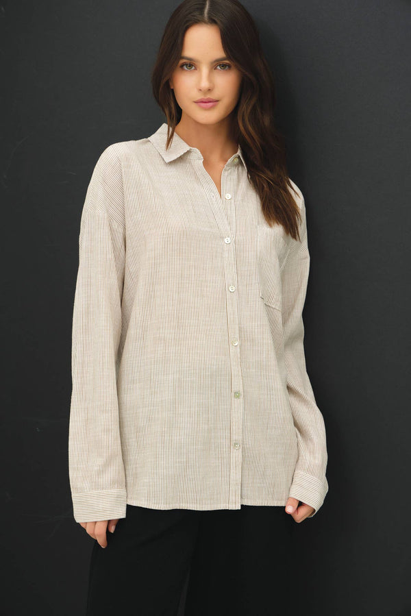 HAIRLINE STRIPE BUTTON DOWN SHIRT-Blue Hand Home