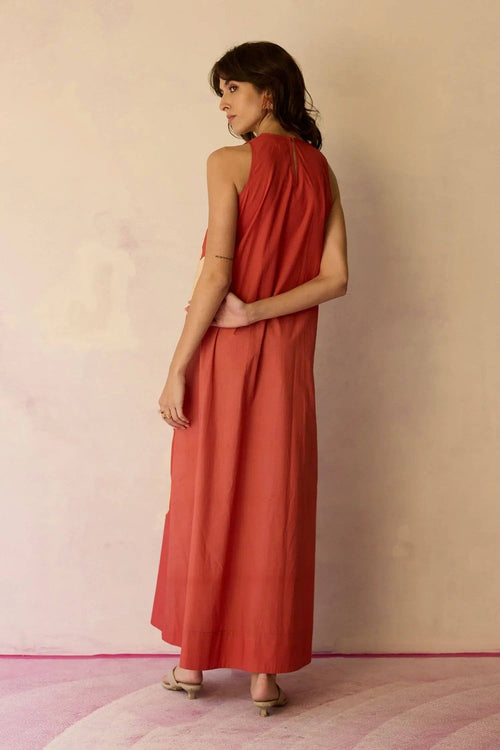 Hibiscus Anaar Soft Drape Maxi Dress - Coral-Blue Hand Home