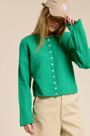 Essential Button Down Cardigan Top-Blue Hand Home