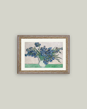 Blue Irises in Vase Framed Antique Art-Blue Hand Home