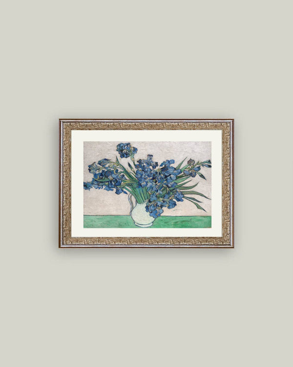 Blue Irises in Vase Framed Antique Art-Blue Hand Home