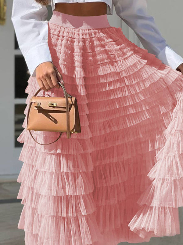 Chic Elastic Waist Tulle Tutu Midi Skirt-Blue Hand Home